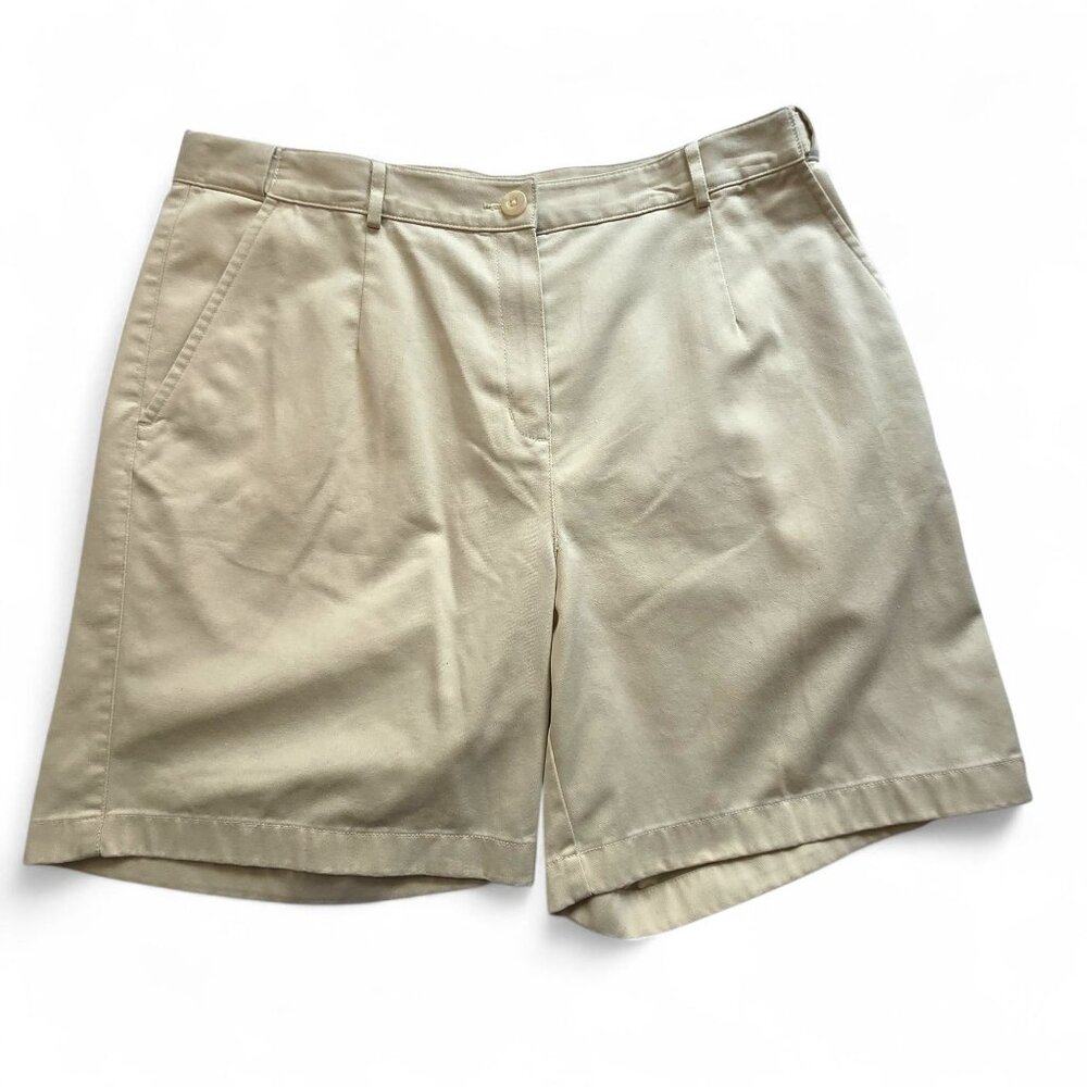 L.L.Bean Classic Fit Cotton Khaki Shorts Adjustable Waist Size 14 Beige - Picture 1 of 12